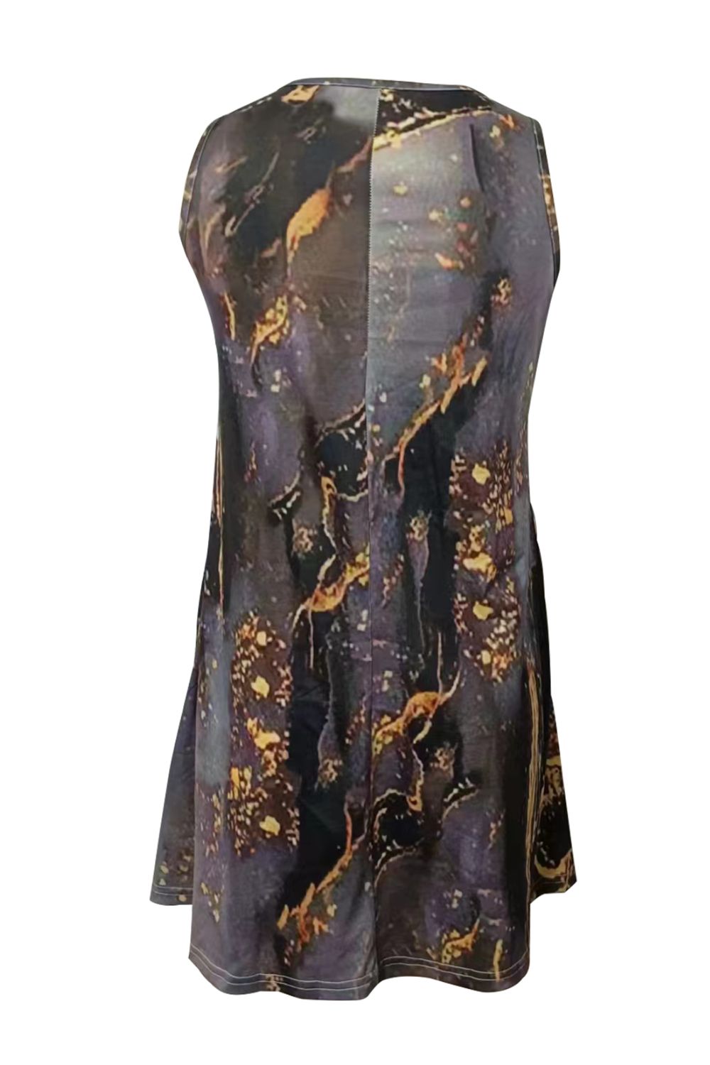 Abstract Print Round Neck Sleeveless Dress with Pockets - SHIRLYN.CO