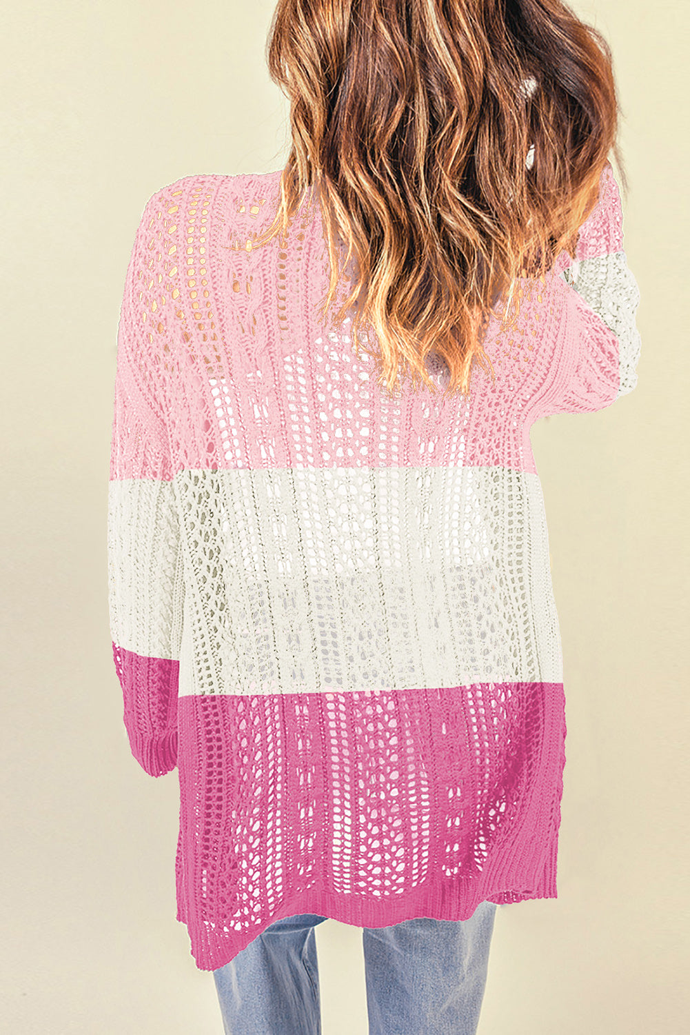 Openwork Ribbed Cuff Longline Cardigan - SHIRLYN.CO