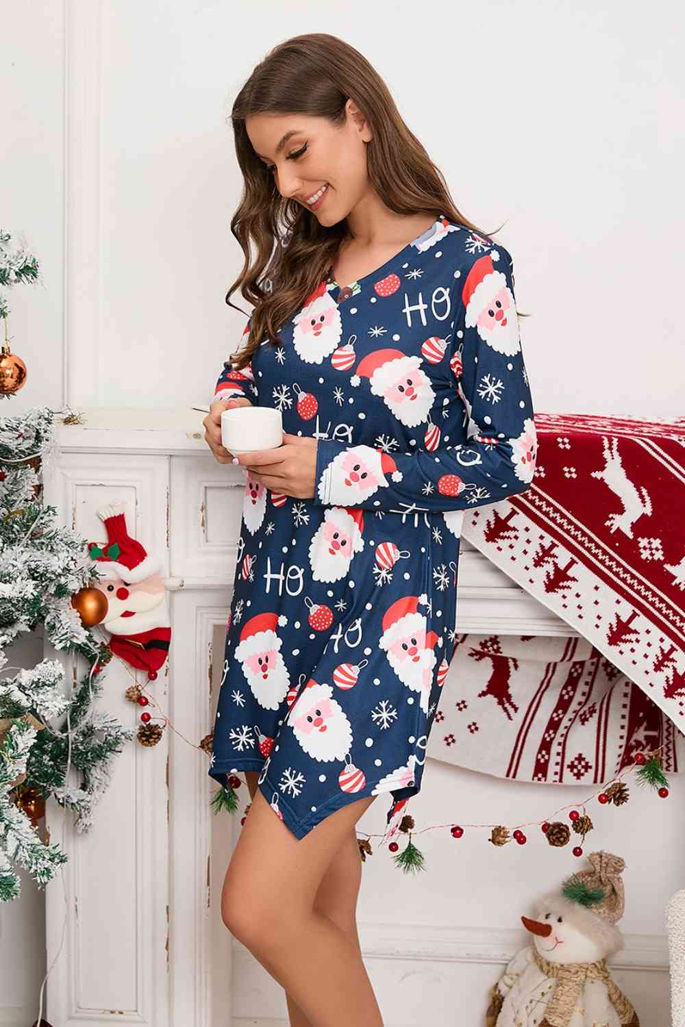 Christmas Element V-Neck Long Sleeve Mini Dress