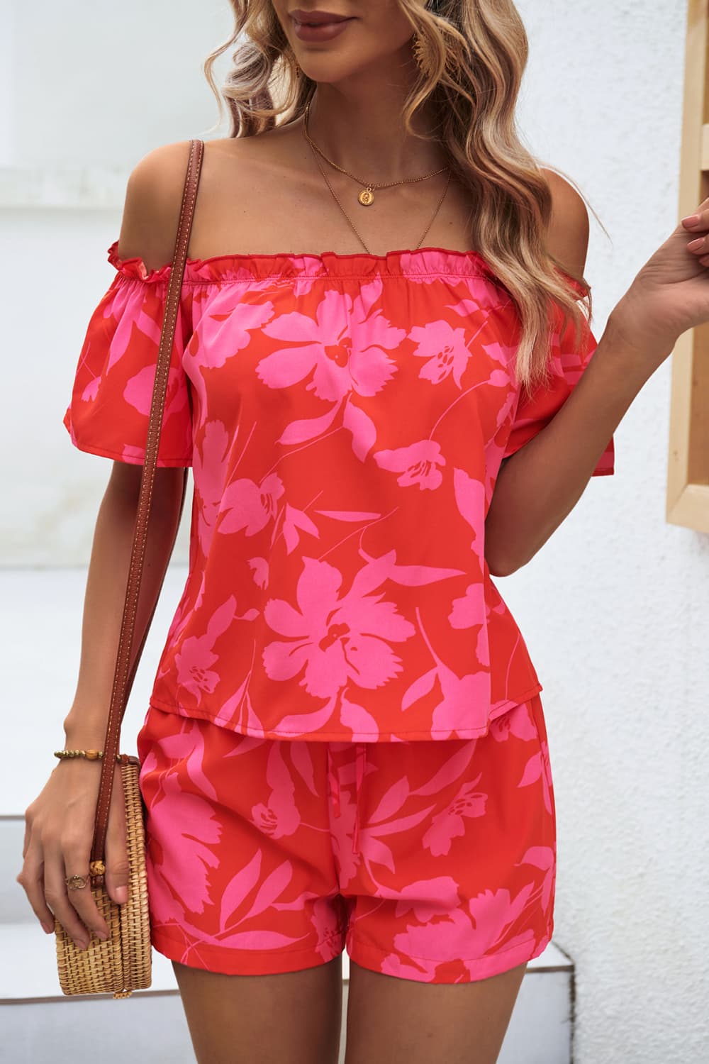 Floral Off-Shoulder Top and Shorts Set - SHIRLYN.CO