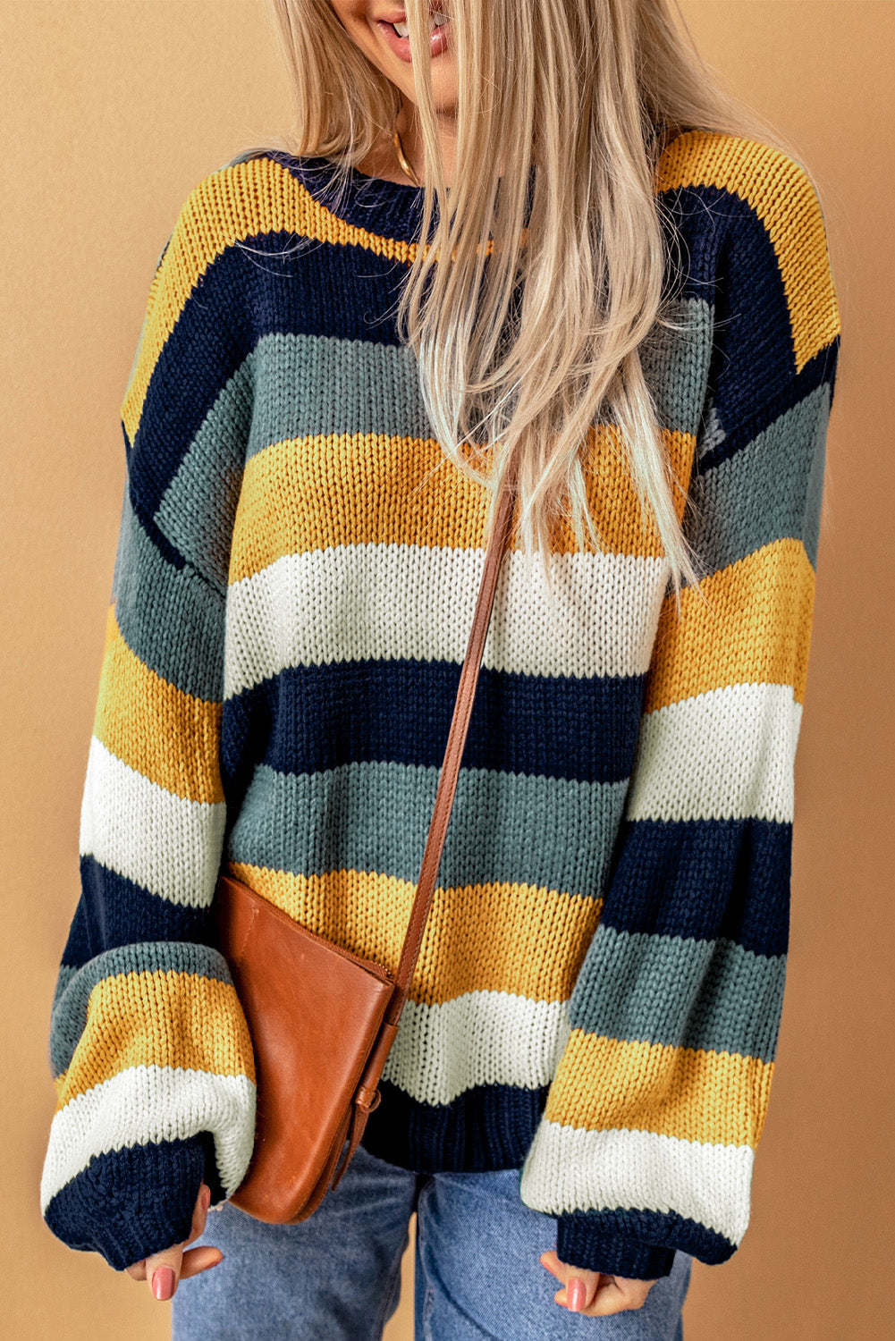 Striped Dropped Shoulder Knitted Pullover Sweater