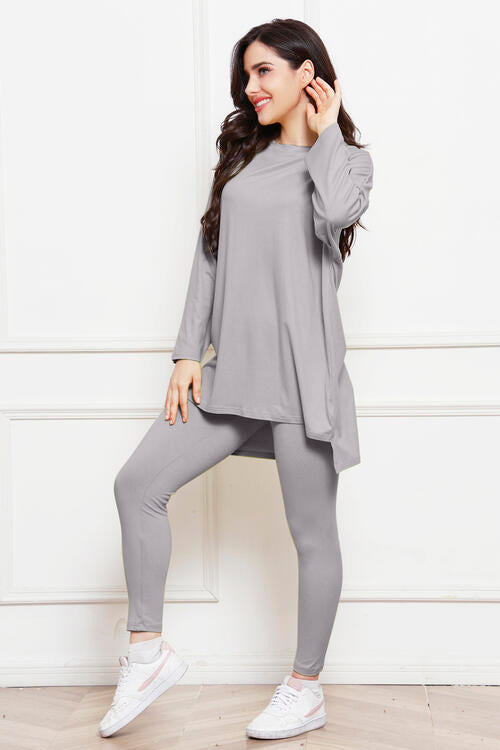 Round Neck High-Low Top and Leggings Set