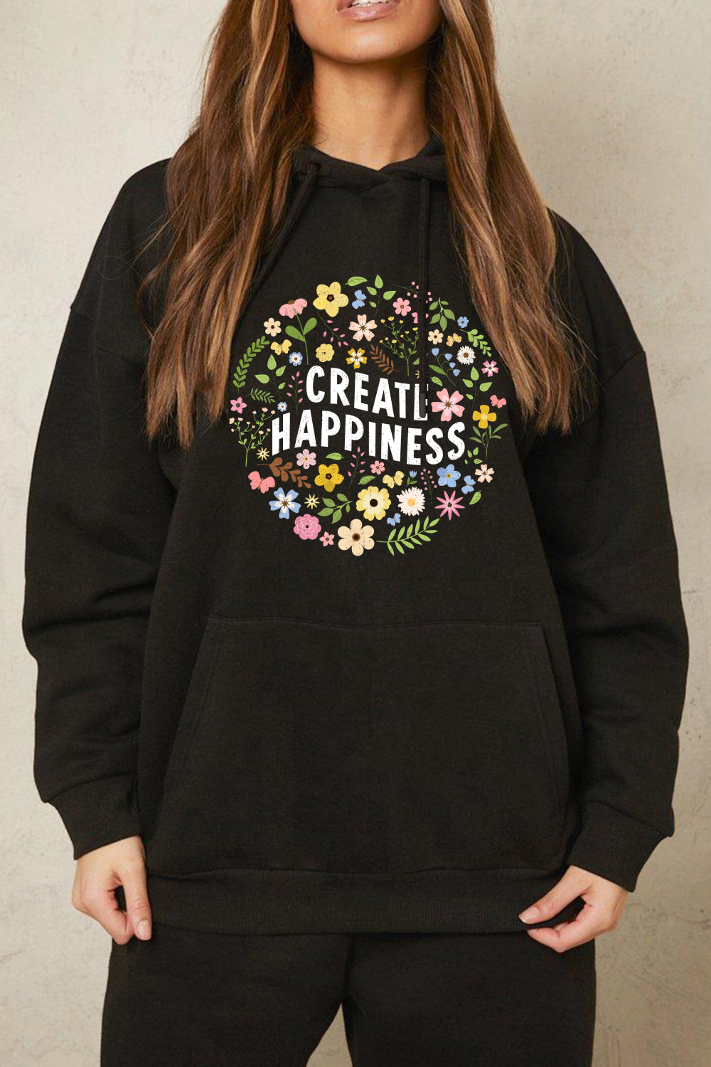 Simply Love Full Size CREATE HAPPINESS Graphic Hoodie - SHIRLYN.CO