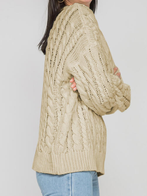 Openwork Round Sleeve Cable-Knit Sweater