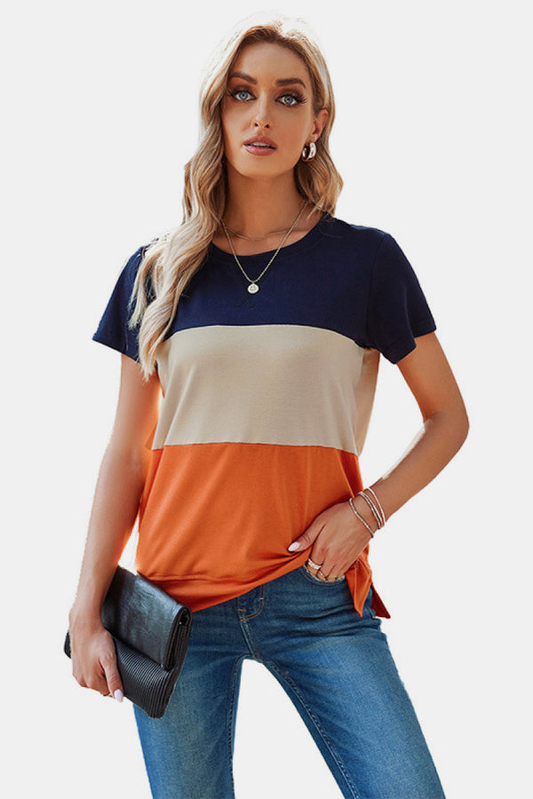 Color Block Round Neck Tee - SHIRLYN.CO