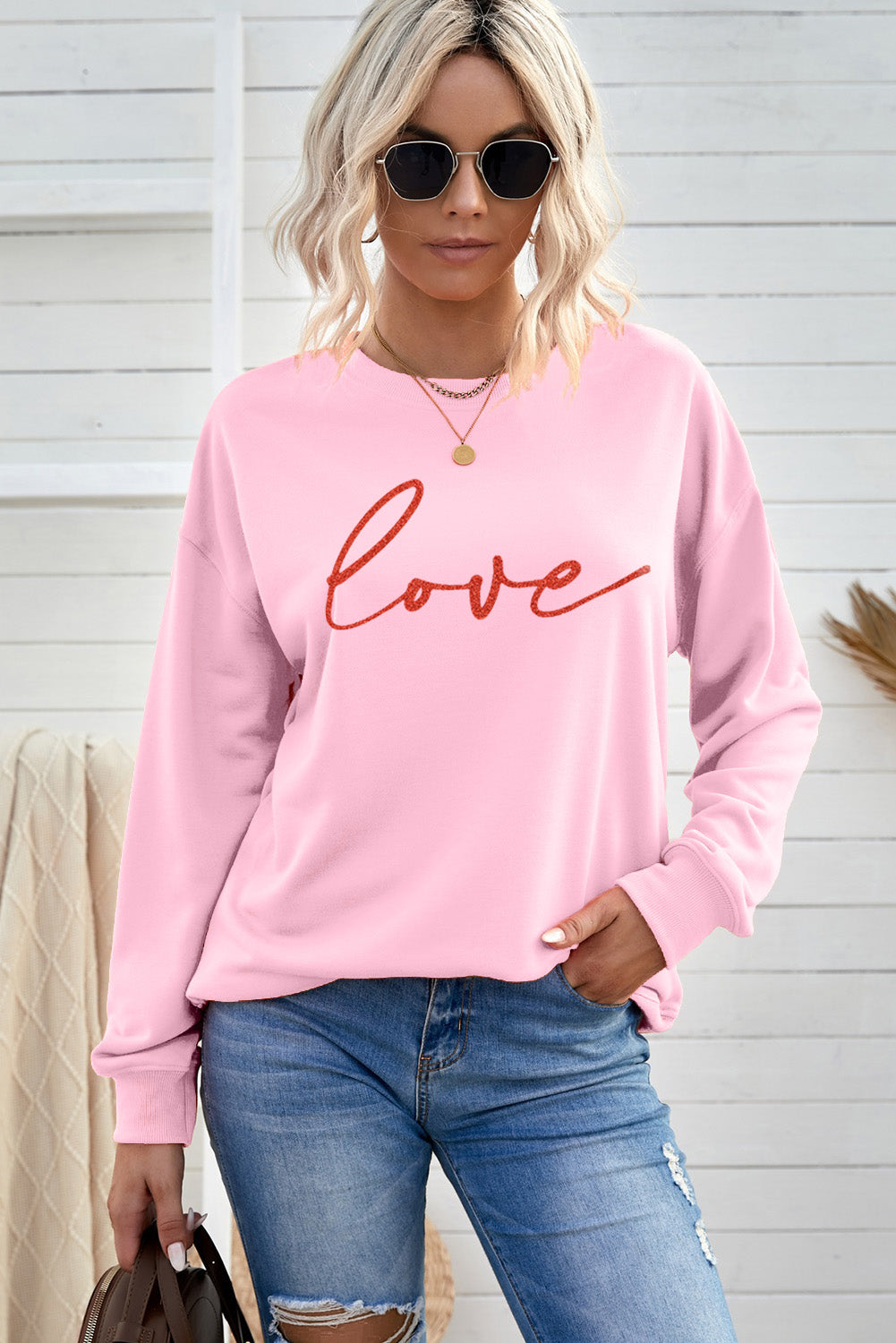 LOVE Dropped Shoulder Sweatshirt - SHIRLYN.CO