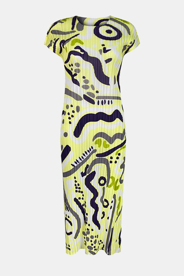 Abstract Print Accordion Pleated Midi Dress - SHIRLYN.CO