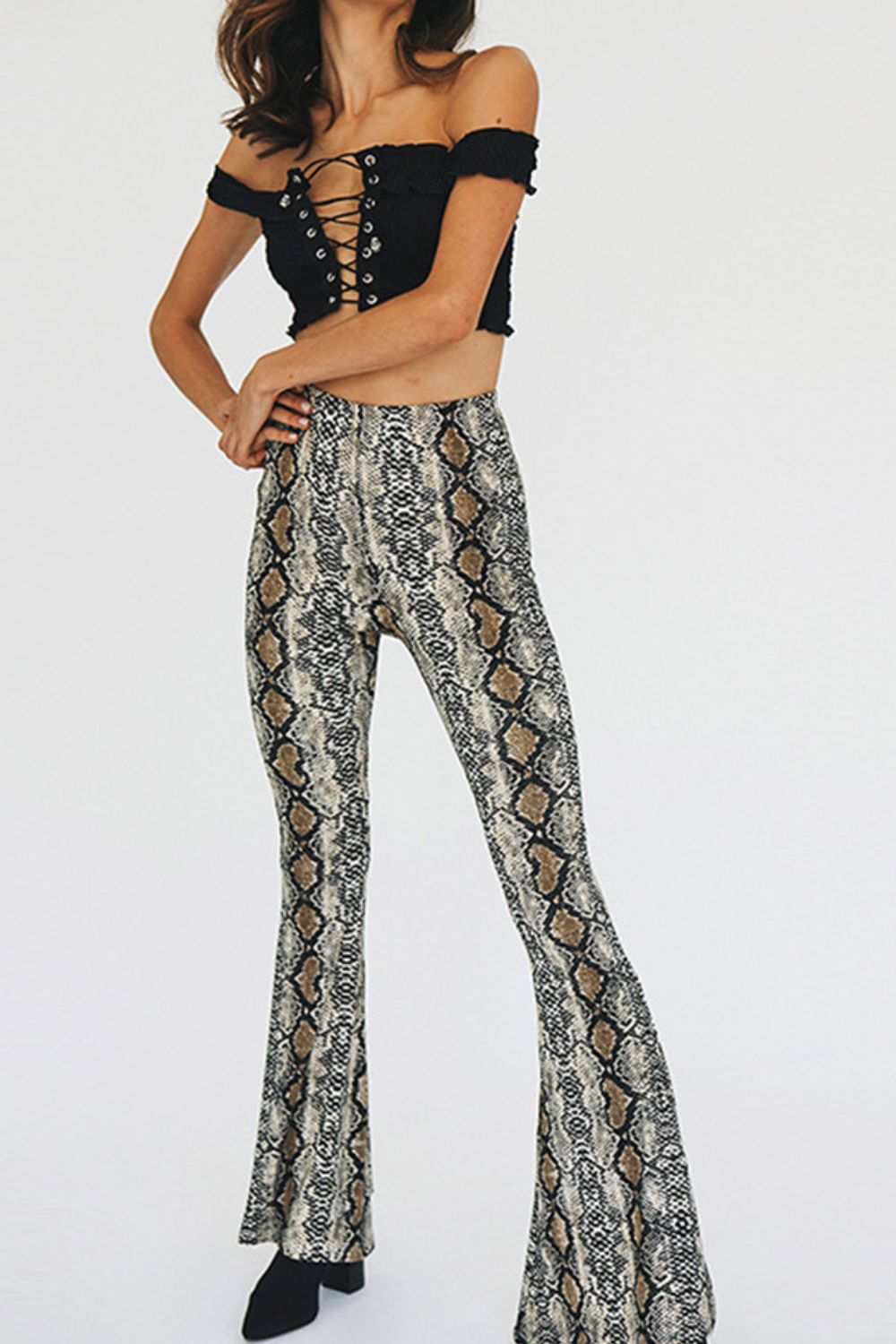 Snakeskin Print Flare Pants - SHIRLYN.CO