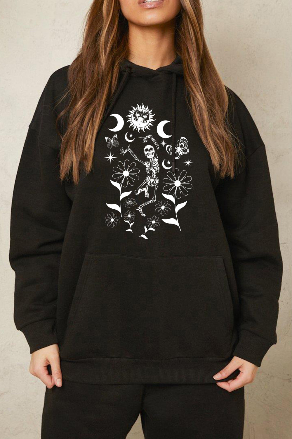 Simply Love Full Size Dancing Skeleton Graphic Hoodie - SHIRLYN.CO