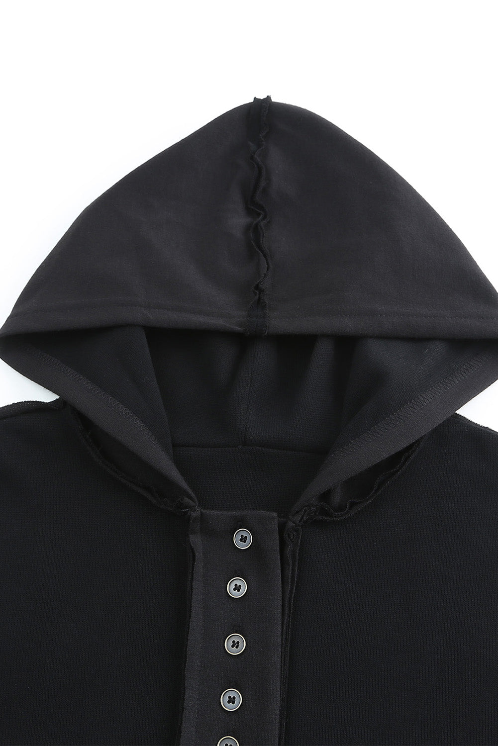 Quarter-Button Exposed Seam Dropped Shoulder Hoodie - SHIRLYN.CO