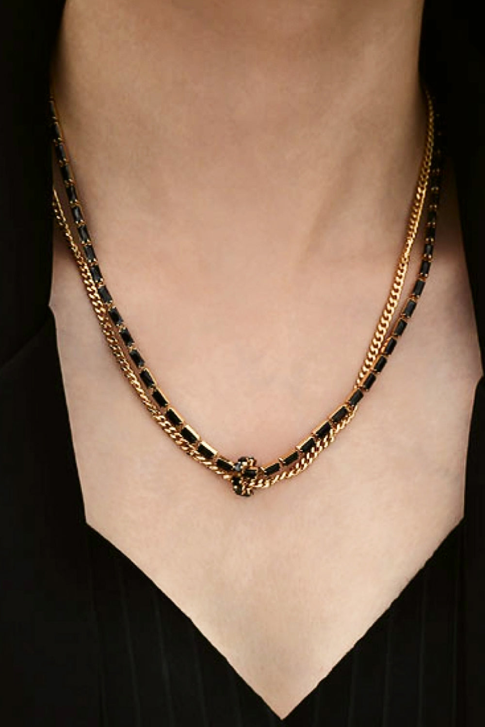 18K Gold-Plated Zircon Double-Layered Necklace - SHIRLYN.CO