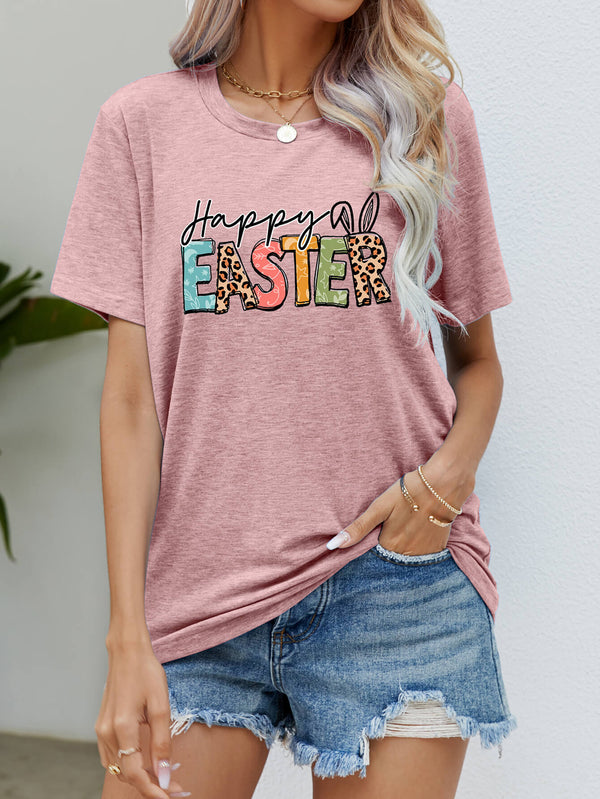 HAPPY EASTER Graphic Round Neck Tee Shirt - SHIRLYN.CO