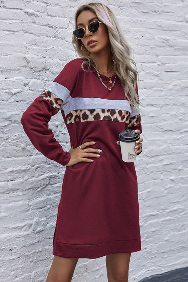 Leopard Long Sleeve Spliced Sweatshirt - SHIRLYN.CO