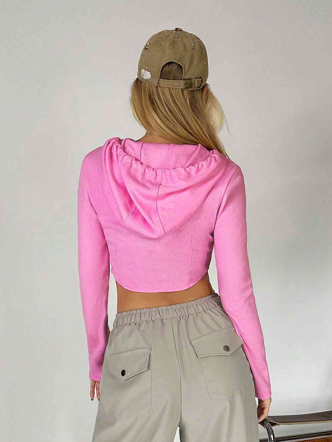 Drawstring Long Sleeve Cropped Hoodie