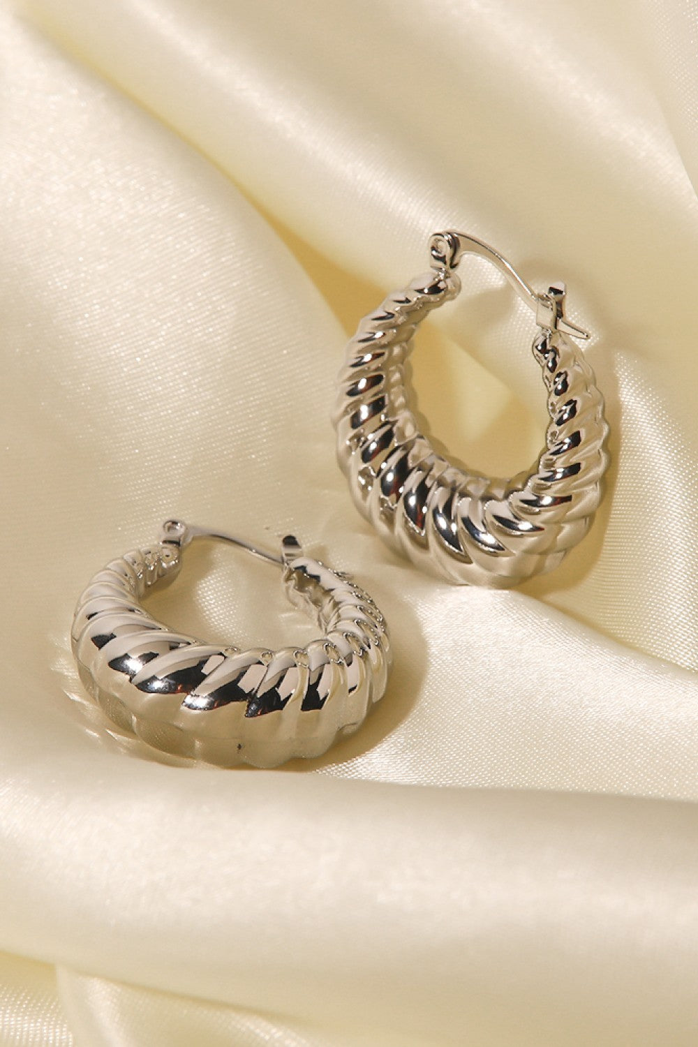 Textured Stainless Steel Hoop Earrings - SHIRLYN.CO