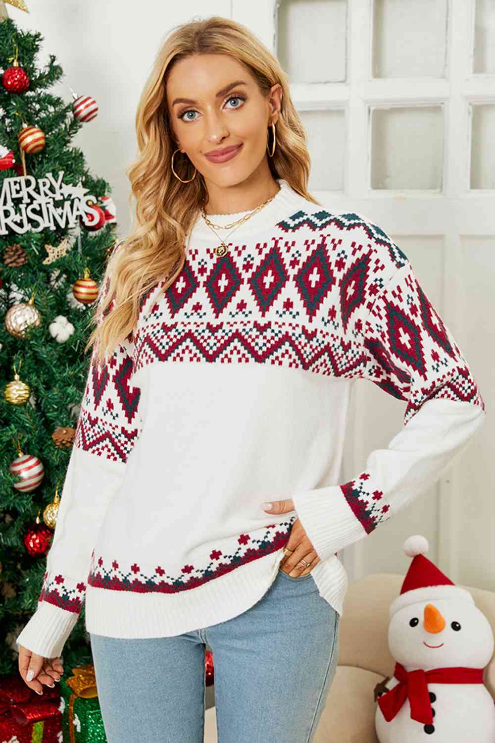 Round Neck Ribbed Trim Sweater