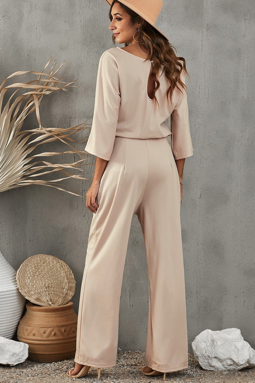 Belted Three-Quarter Sleeve Jumpsuit - SHIRLYN.CO