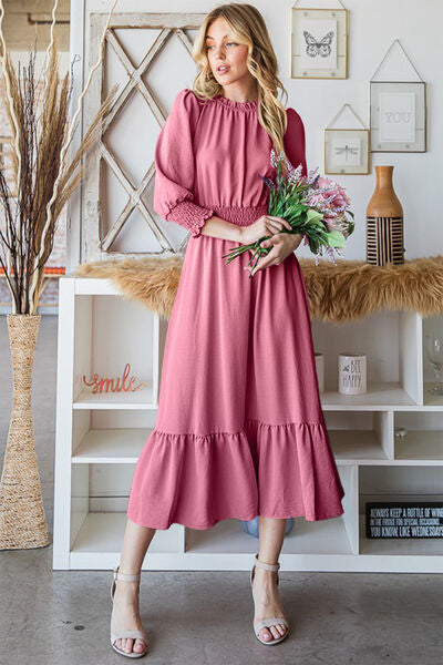 Reborn J Ruffle Hem Smocked Midi Dress