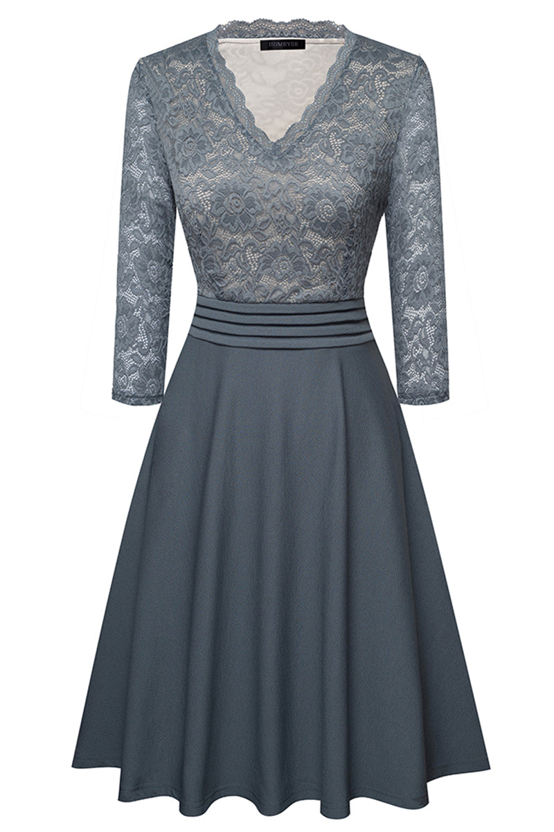 Editor's Choice: Shirlyn's Elegance in Lace: V-Neck Knee-Length Dress with Delicate Details