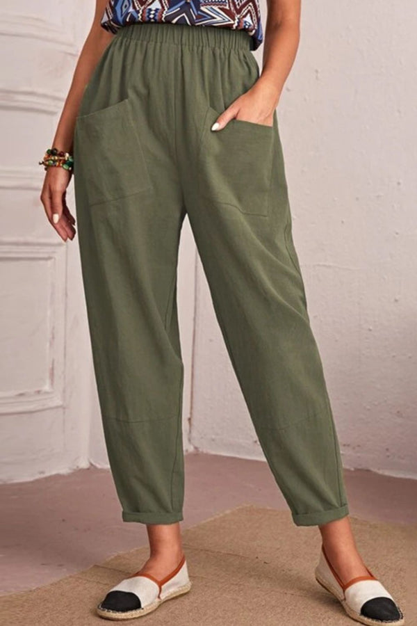 Elastic Waist Pocket Tapered Pants - SHIRLYN.CO