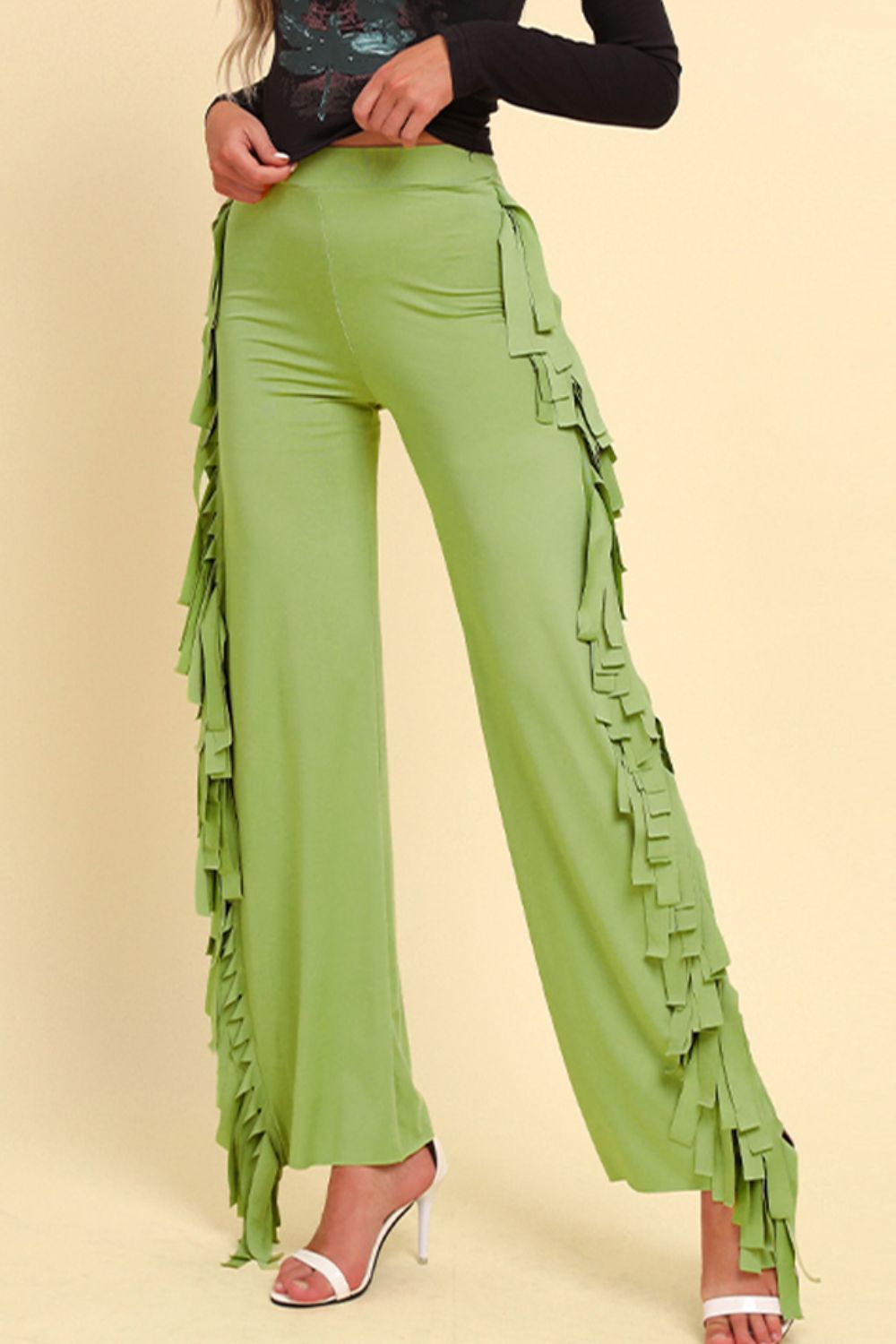Fringe Trim Wide Leg Pants - SHIRLYN.CO