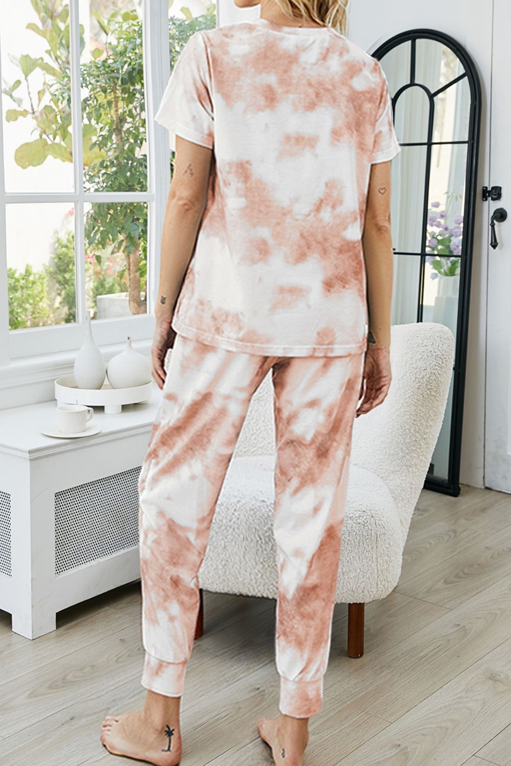 Tie-Dye Round Neck Short Sleeve Top and Pants Lounge Set - SHIRLYN.CO