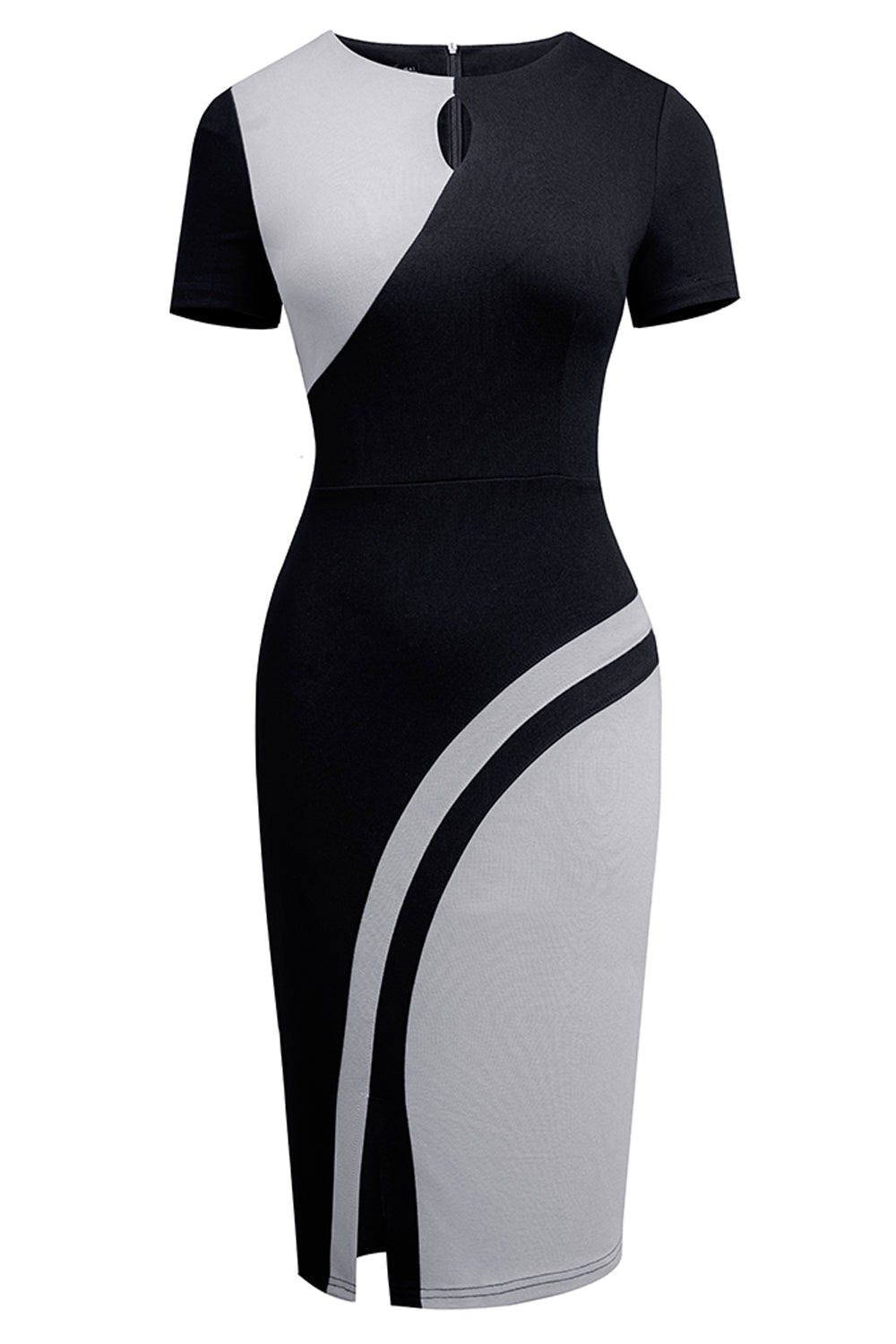 Editor's Choice: Shirlyn's Stylish Contrast: Two-Tone Round Neck Short Sleeve Slit Dress