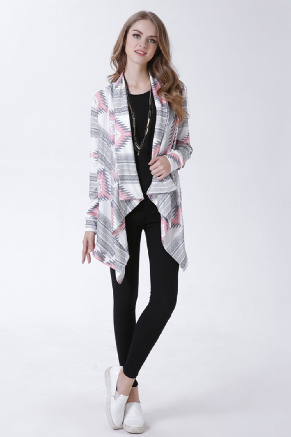 Geometric Open Front Handkerchief Hem Cardigan - SHIRLYN.CO