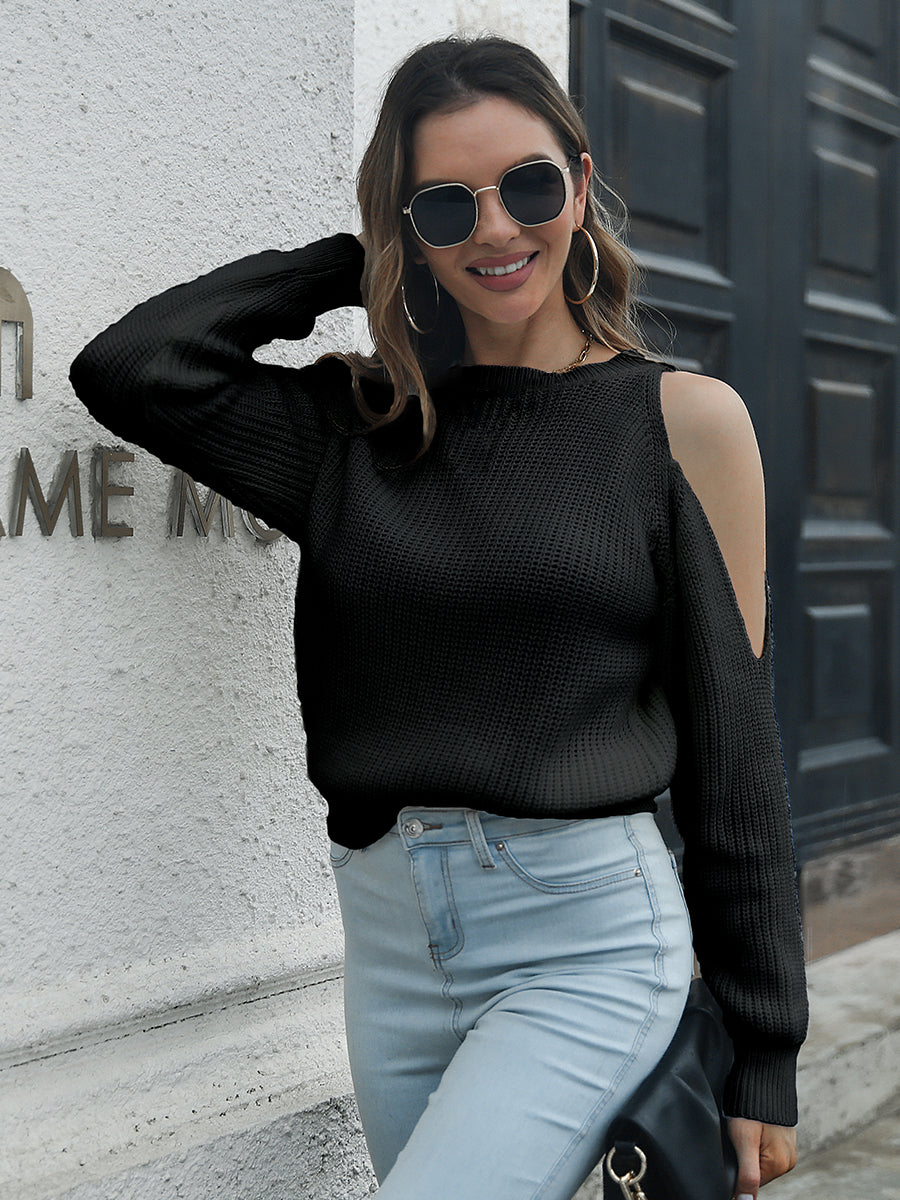 Cold-Shoulder Round Neck Sweater