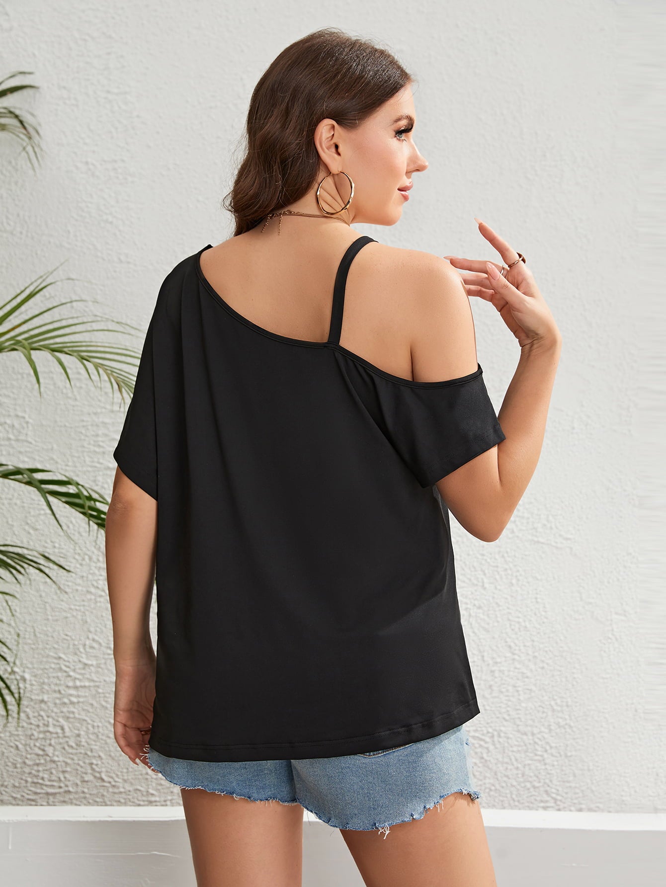 Plus Size Asymmetrical Neck Ruched Short Sleeve Blouse - SHIRLYN.CO