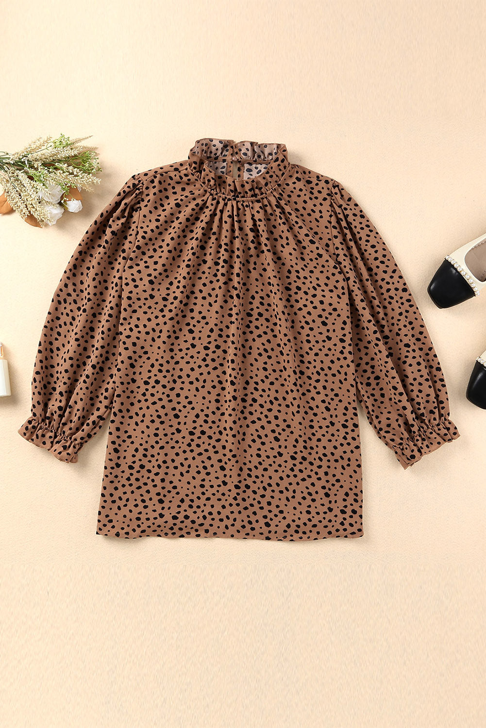 Animal Print Ruffle Collar Flounce Sleeve Blouse - SHIRLYN.CO