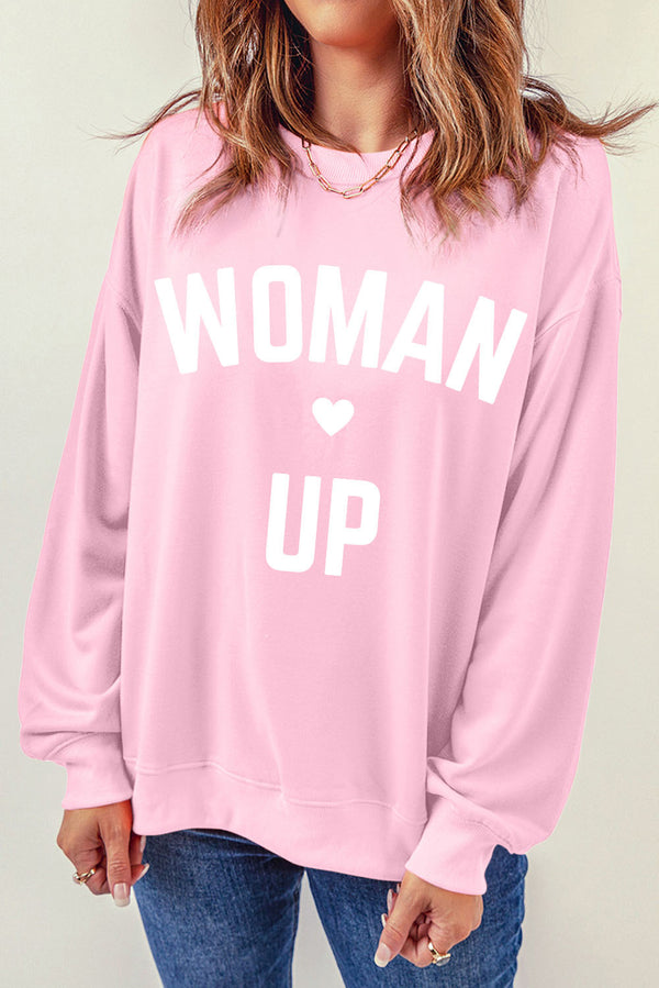 WOMAN UP Graphic Drop Shoulder Sweatshirt - SHIRLYN.CO