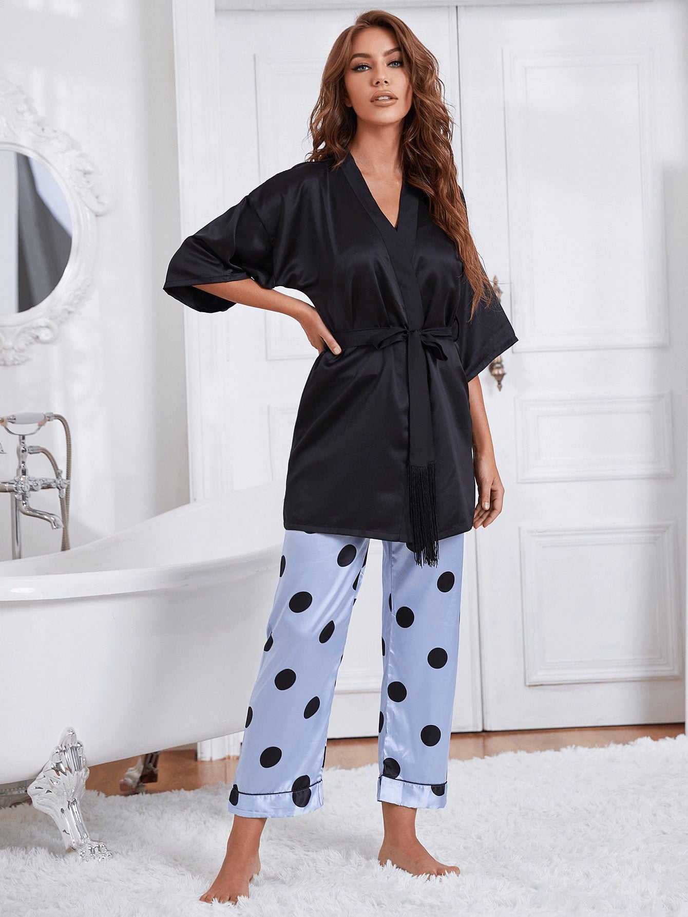 Cami, Robe, and Printed Pants Pajama Set - SHIRLYN.CO