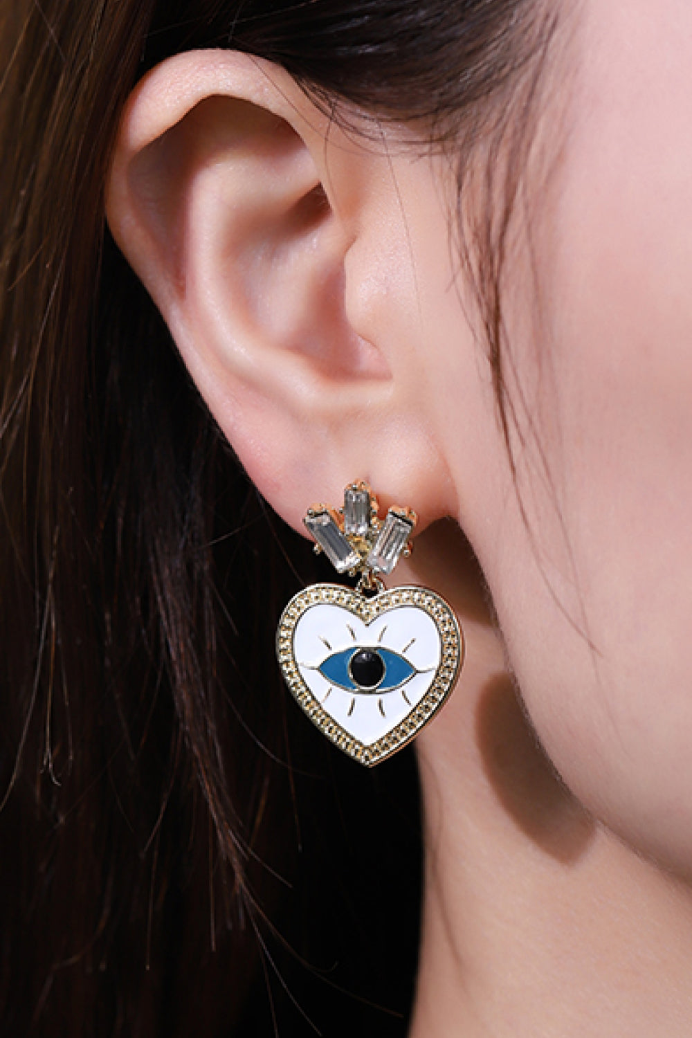 Evil Eye Heart-Shaped Drop Earrings - SHIRLYN.CO