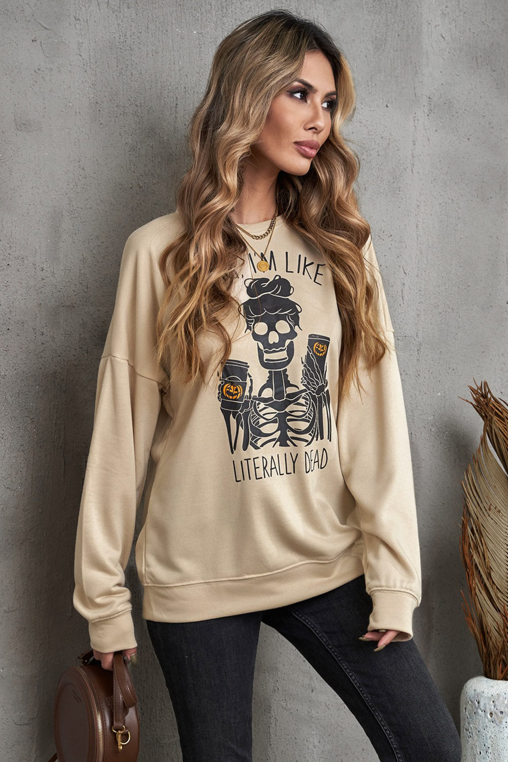 Halloween Skeleton Graphic Dropped Shoulder Sweatshirt - SHIRLYN.CO