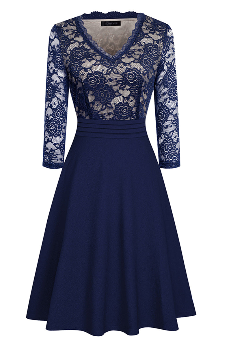 Editor's Choice: Shirlyn's Elegance in Lace: V-Neck Knee-Length Dress with Delicate Details