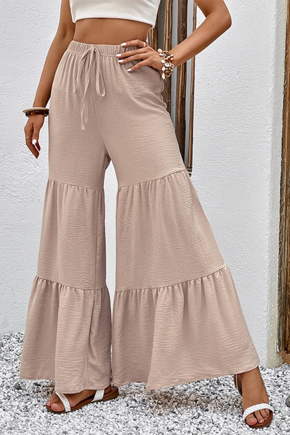 Drawstring Waist Tiered Flare Culottes - SHIRLYN.CO
