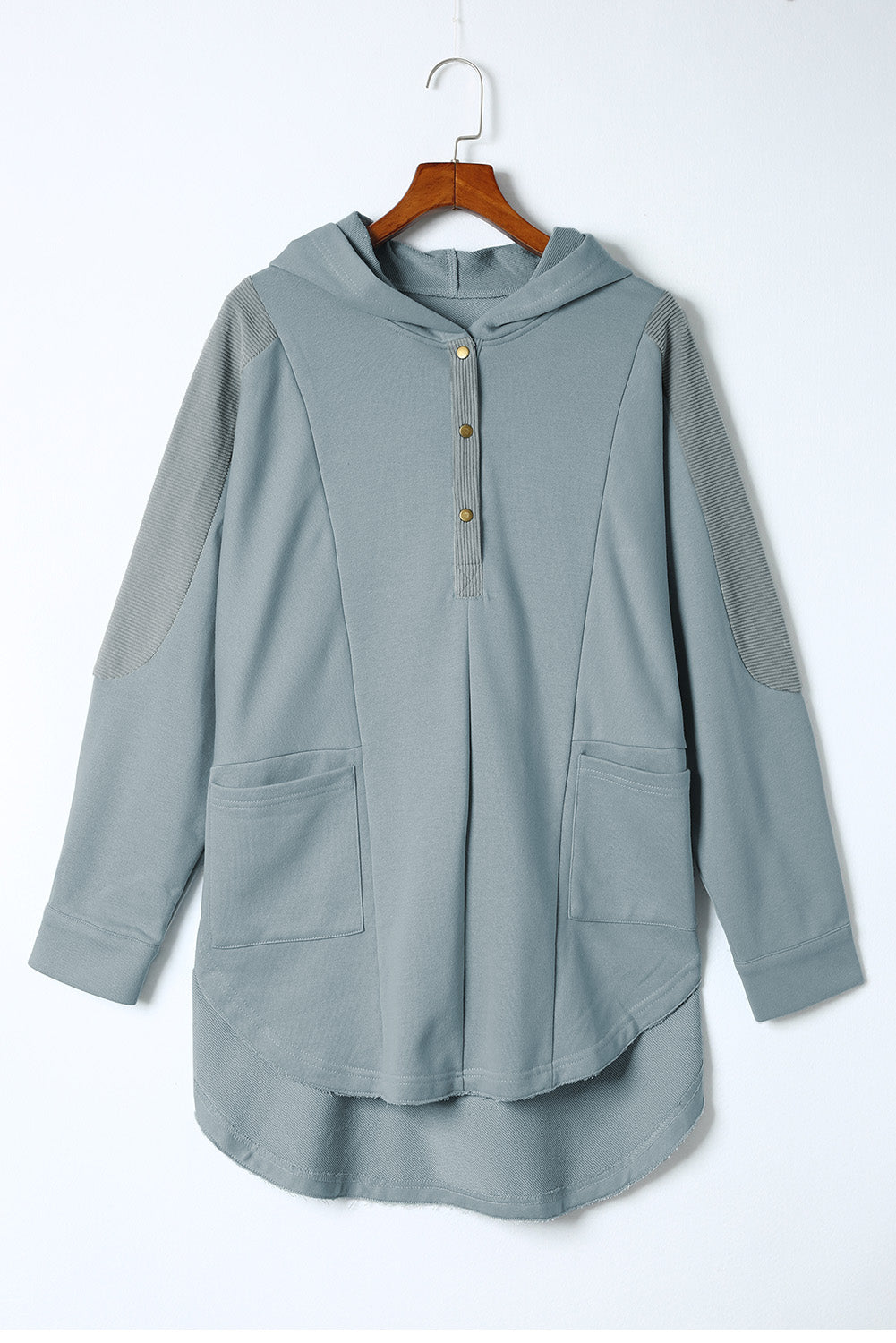 Long Sleeve Buttoned Hoodie with Pockets