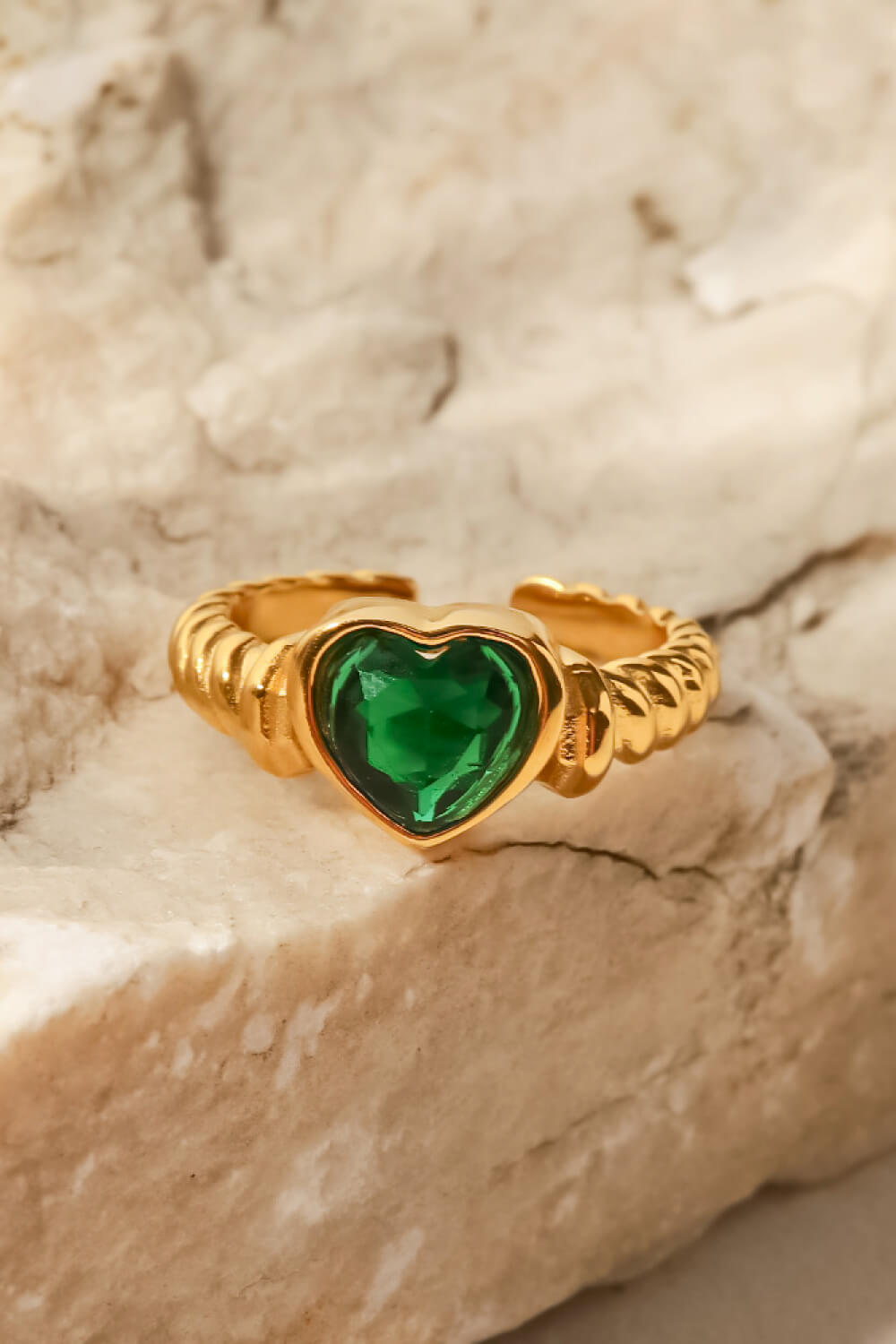 18K Gold Plated Zircon Heart Shape Twisted Open Ring - SHIRLYN.CO