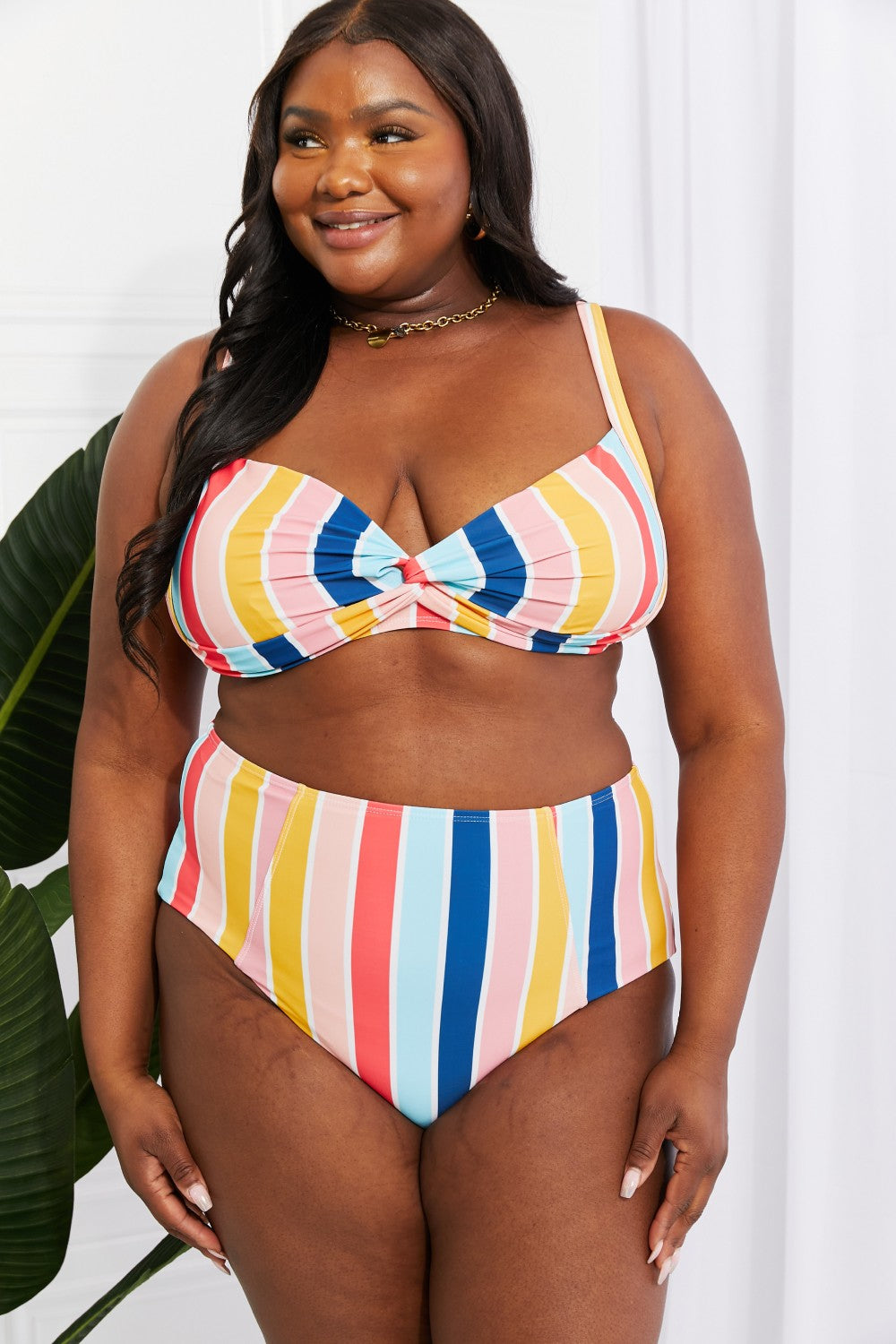 Marina West Swim Take A Dip Twist High-Rise Bikini in Stripe - SHIRLYN.CO