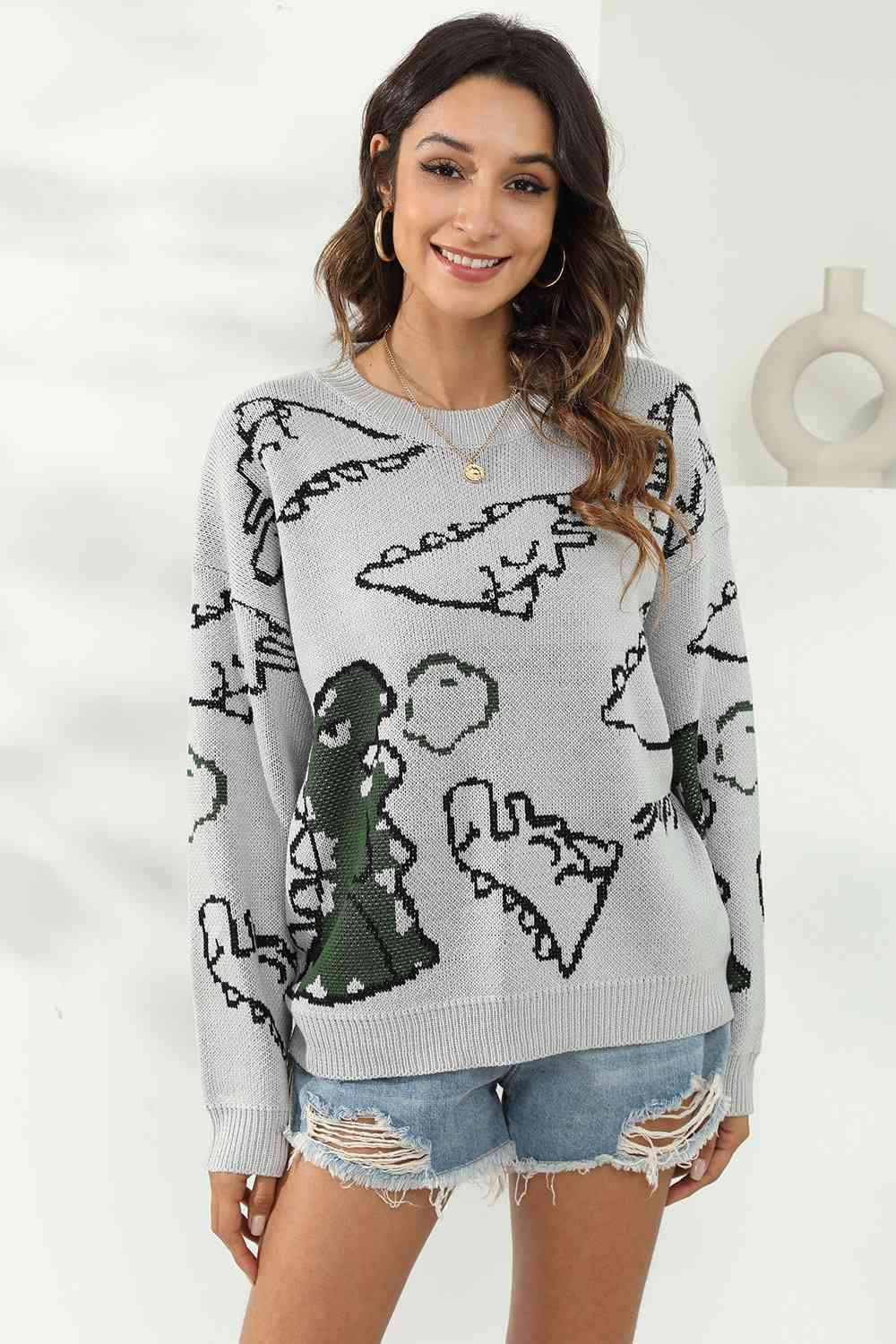 Dinosaur Print Pullover Sweater