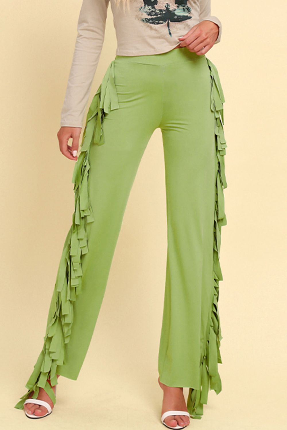 Fringe Trim Wide Leg Pants - SHIRLYN.CO