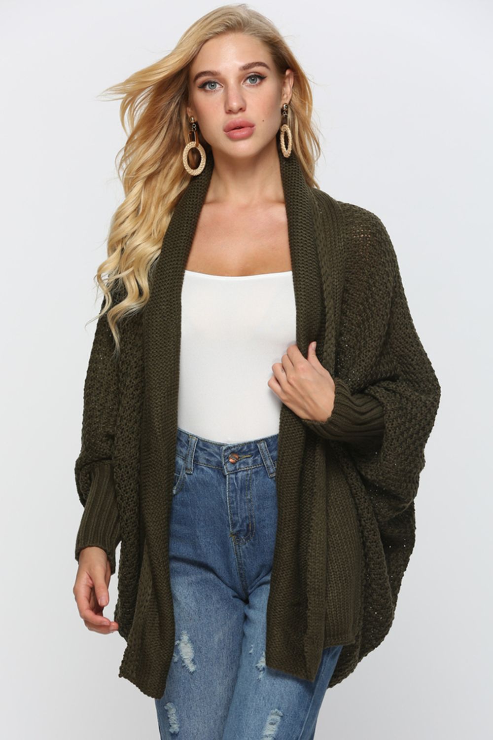 Open Front Dolman Sleeve Longline Cardigan - SHIRLYN.CO