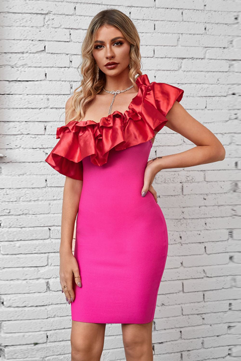 Shirlyn Luxe - Ruffled One-Shoulder Bodycon Dress - SHIRLYN.CO