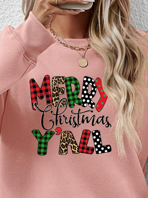 Letter Graphic Round Neck Long Sleeve Sweatshirt