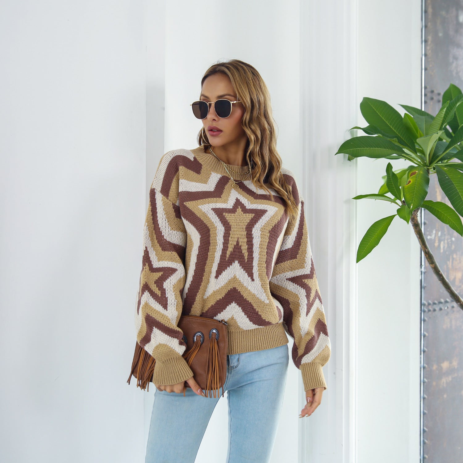 Star Dropped Shoulder Sweater - SHIRLYN.CO