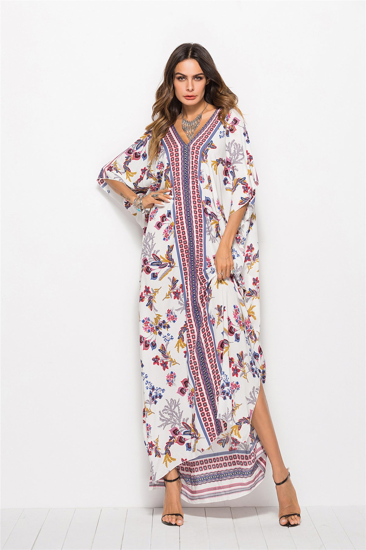 Floral V-Neck Dolman Sleeve Dress - SHIRLYN.CO