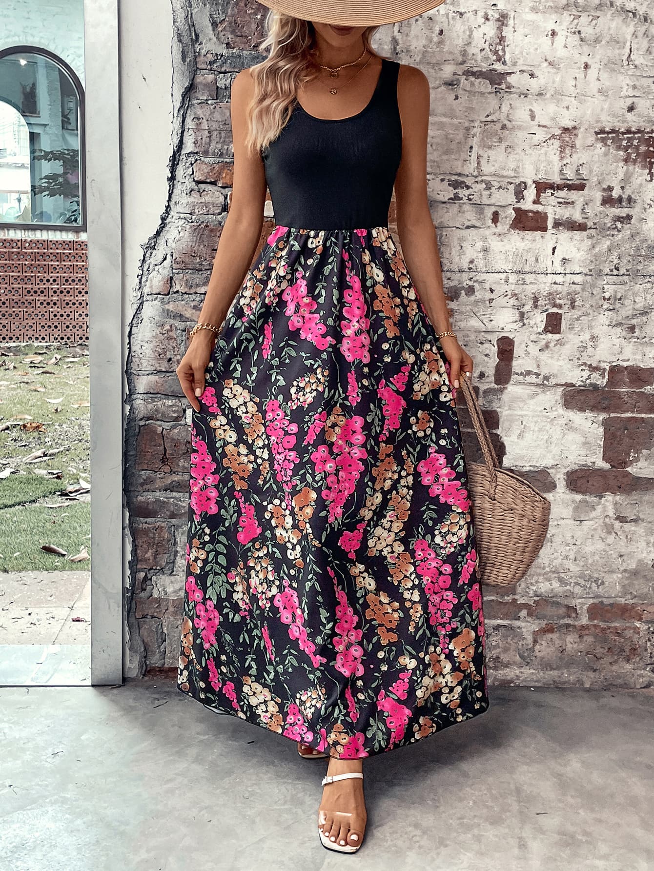 Floral Scoop Neck Sleeveless Maxi Dress - SHIRLYN.CO