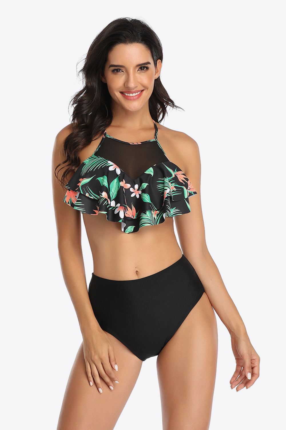 Tropical Print Ruffled Two-Piece Swimsuit - SHIRLYN.CO