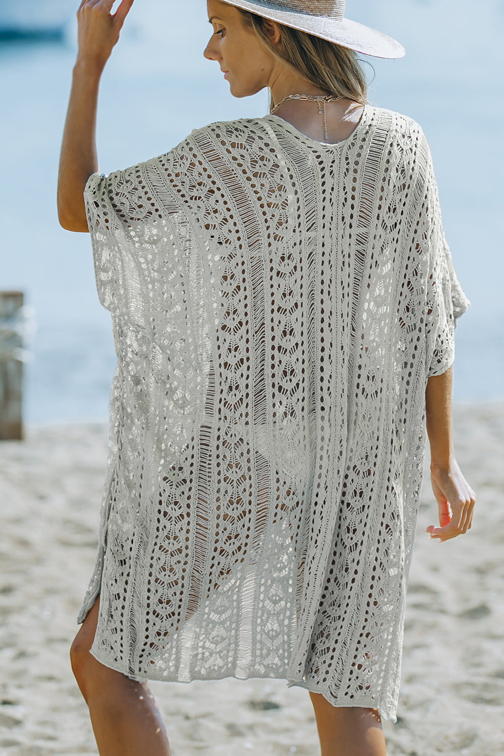 Openwork V-Neck Slit Cover Up - SHIRLYN.CO